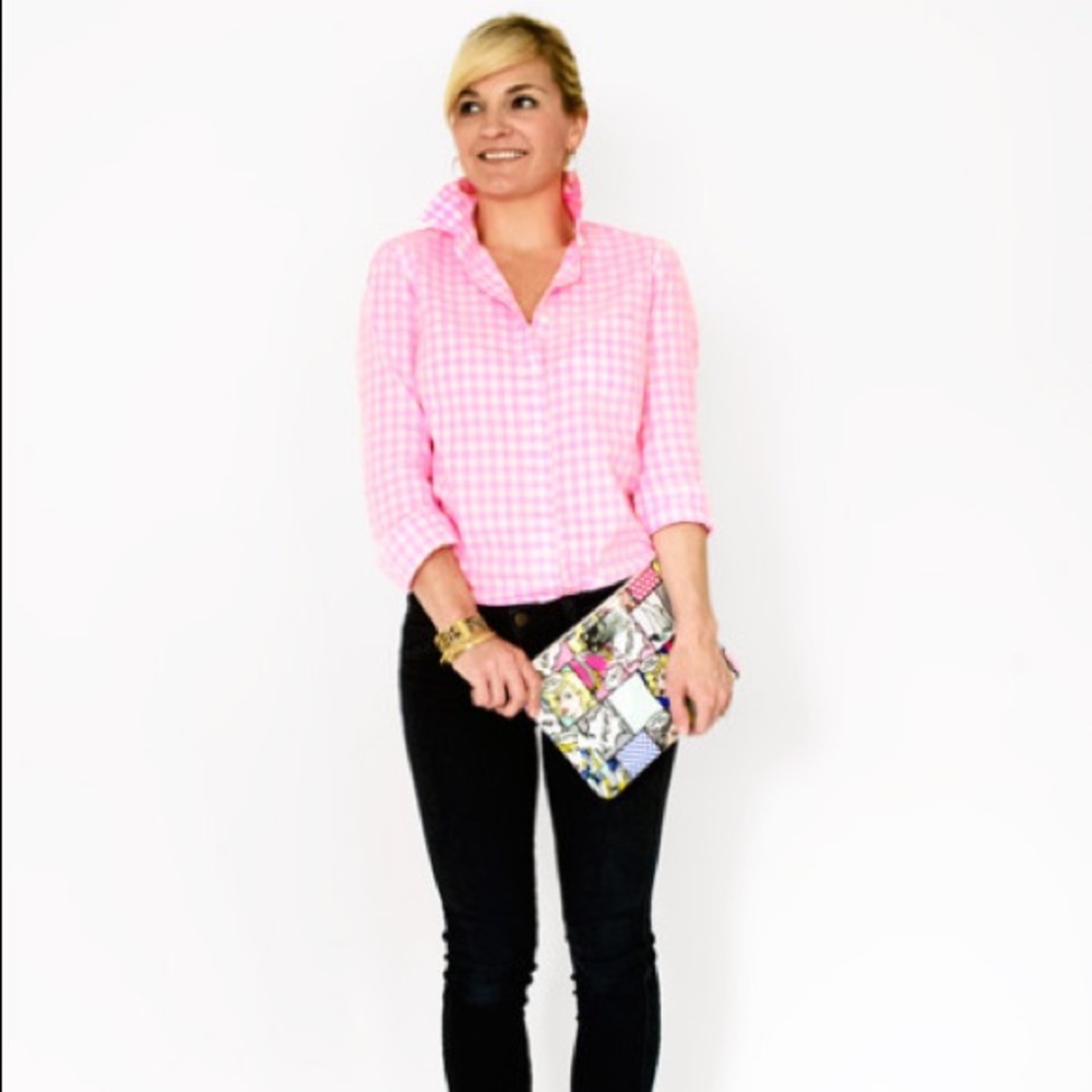 J. Crew Hot pink gingham boy shirt